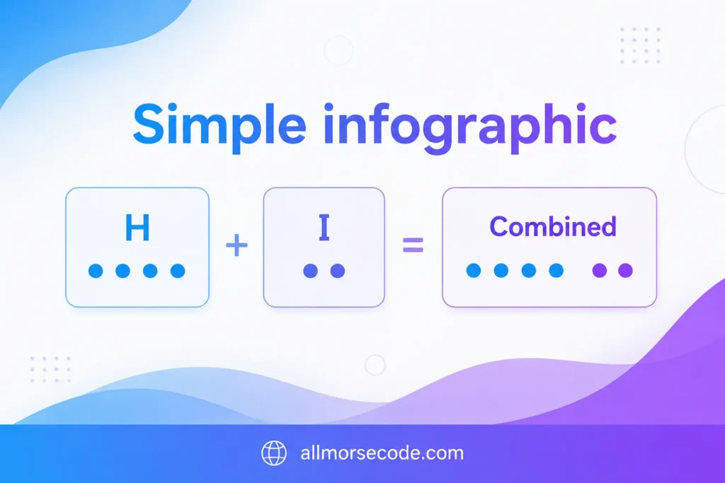 How to tap hi in Morse code showing four short taps for H and two short taps for I