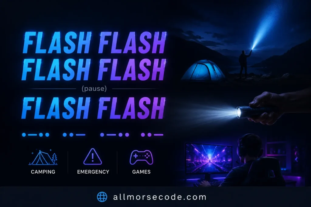 How to flash hi in Morse code using flashlight showing short flash pattern for H and I