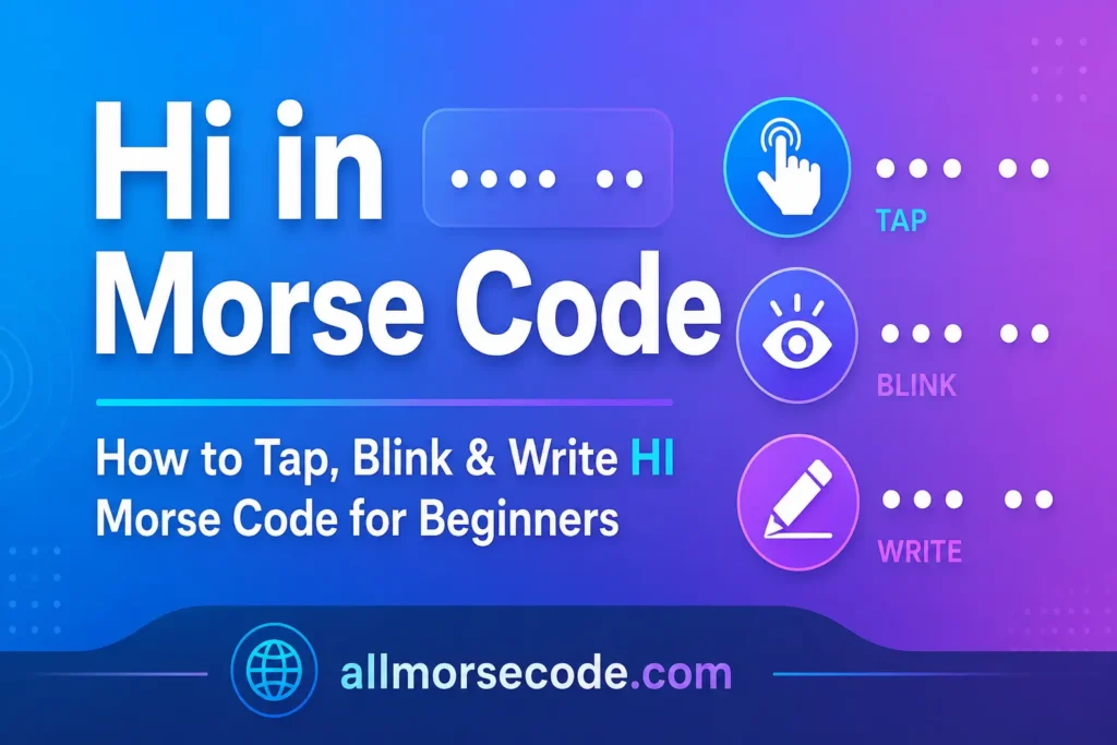 Hi in Morse code dot pattern showing .... .. for letters H and I