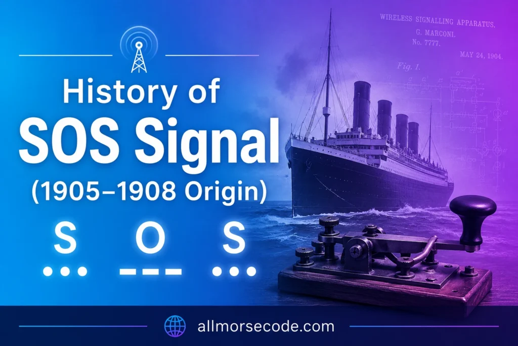 SOS Morse Code: Meaning, History & How to Signal for Help 2 History of SOS signal timeline from 1904 CQD to 1908 global maritime standard