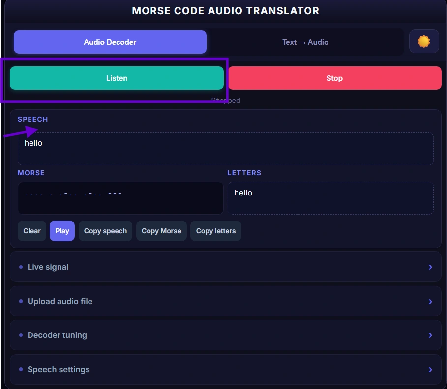 MORSE CODE AUDIO DECODER