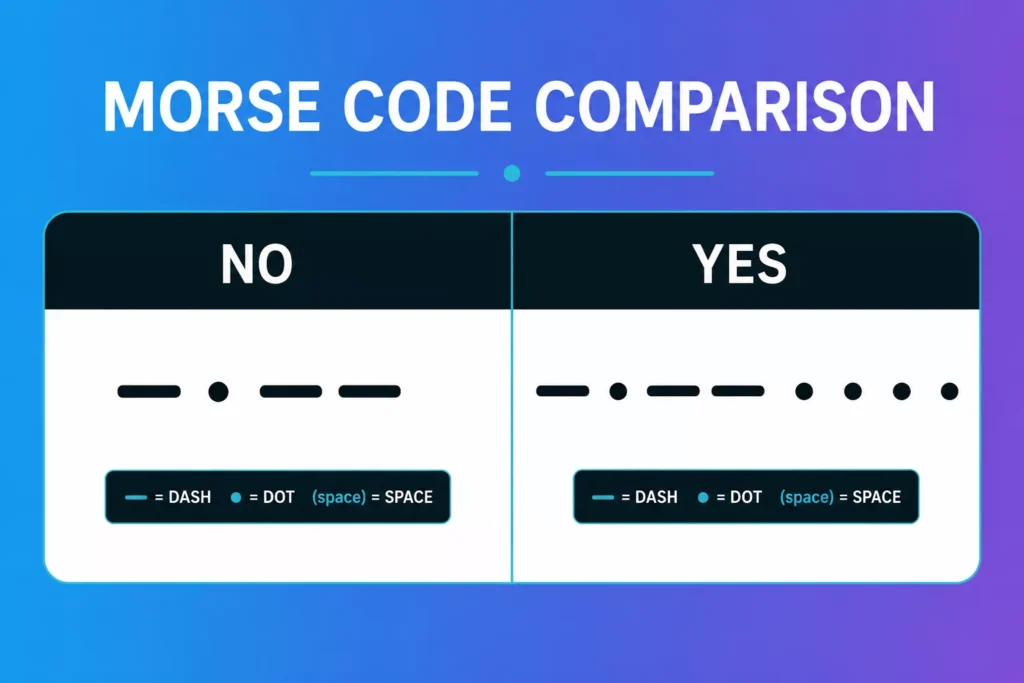 No vs yes in Morse code comparison showing different dot dash patterns