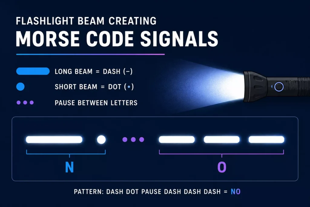 How to signal no in Morse code using flashlight with long and short flashes