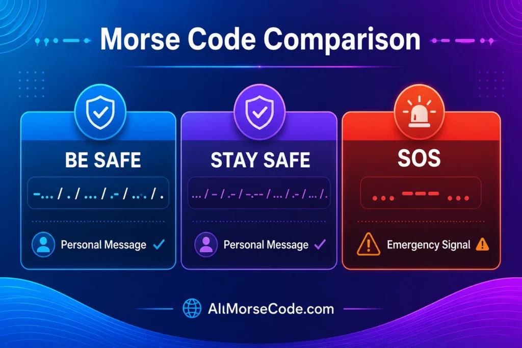 Comparison of Be Safe Stay Safe and SOS in Morse code