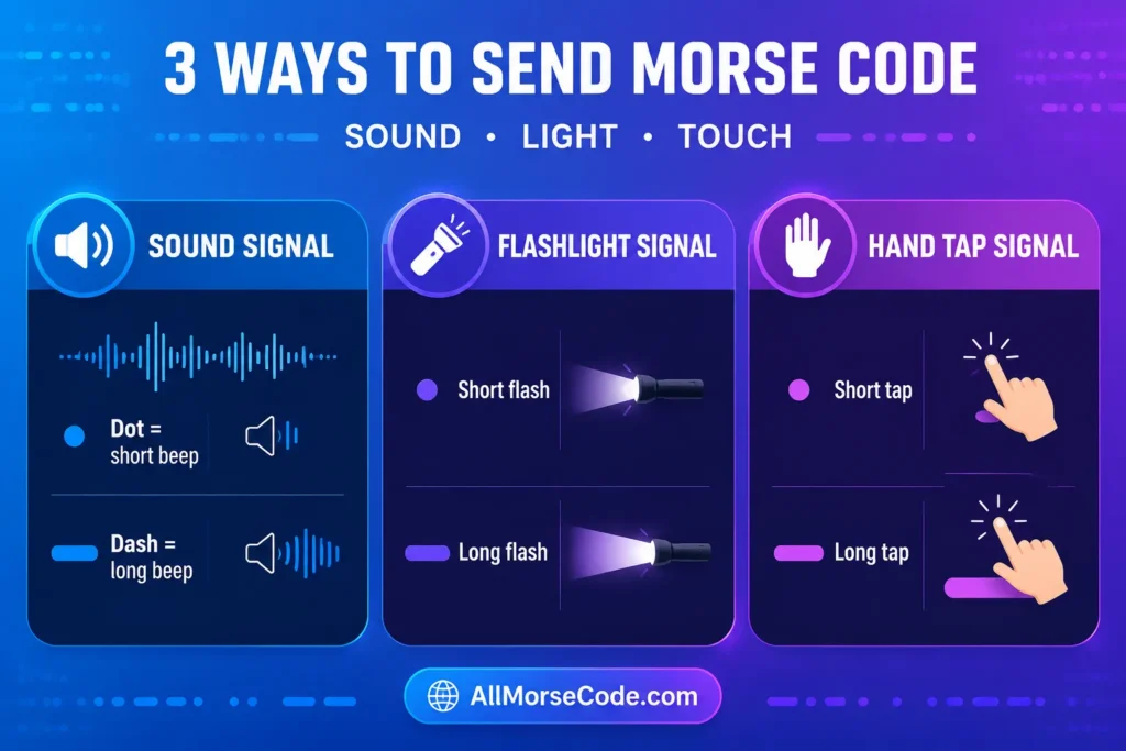 Ways to send Good Morning in Morse Code using sound flashlight and hand taps
