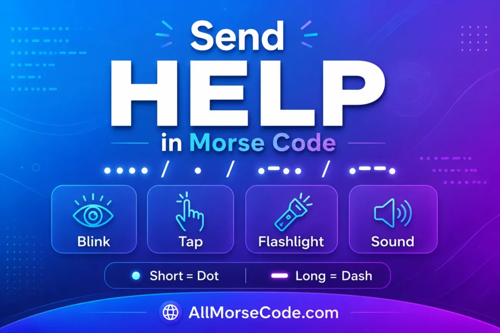 Different ways to send Help in Morse code using blinking tapping flashlight and sound