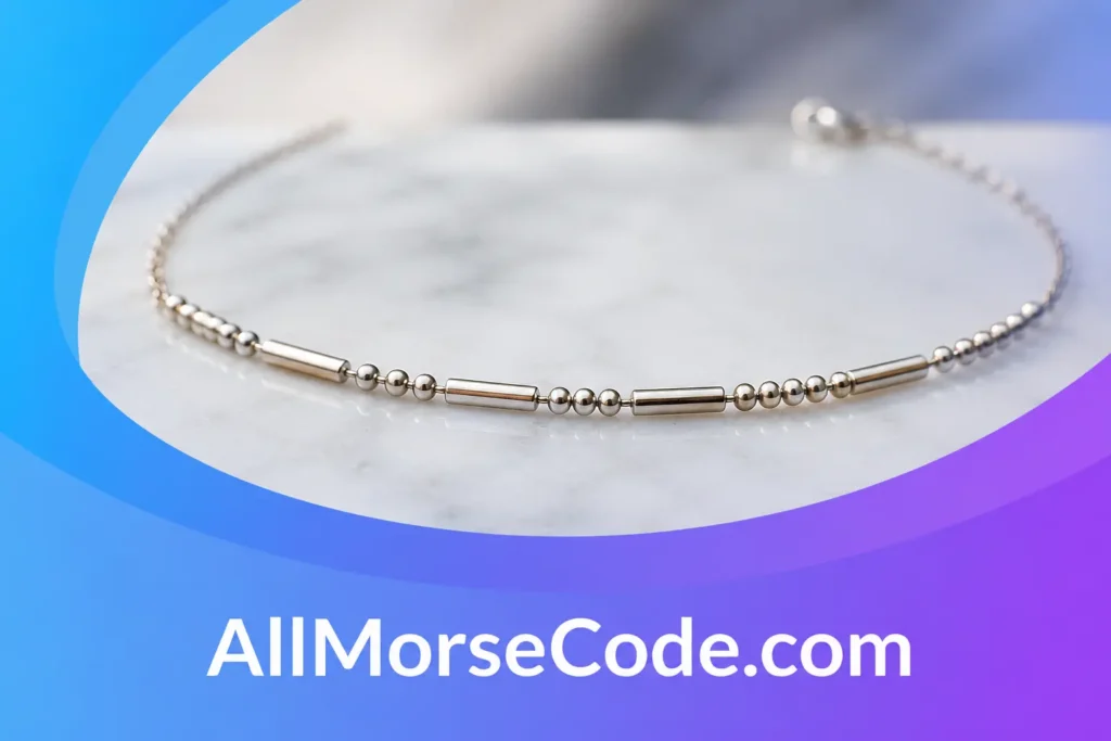 I Miss You in Morse Code 2 I miss you in Morse code engraved on a silver
bracelet showing dot dash pattern for each letter