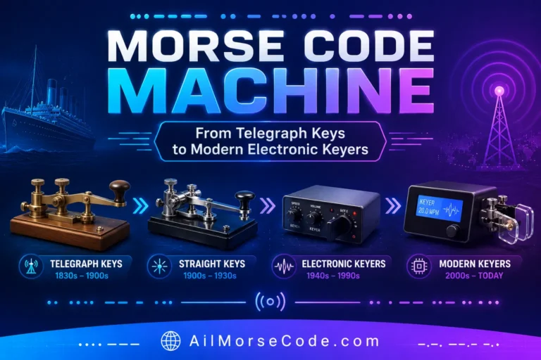 Vintage telegraph key and modern electronic Morse code machine used for sending Morse code