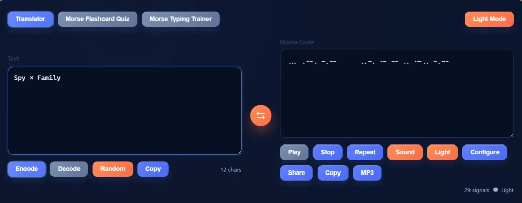 Morse code translator converting text into dots and dashes