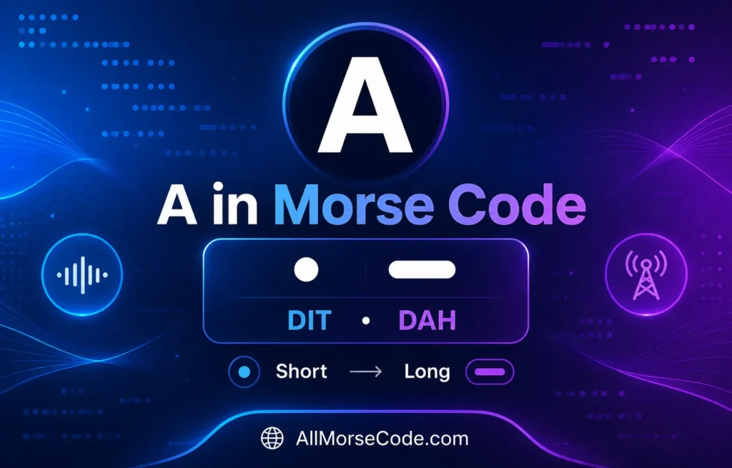 Letter A in Morse code showing dot dash and dit-dah pattern