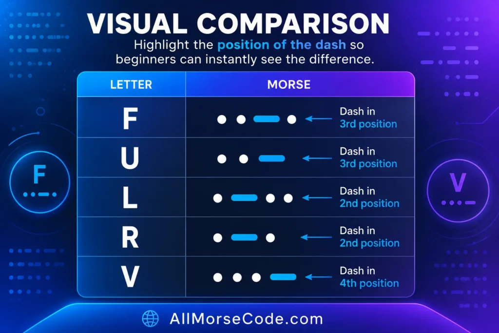 F in Morse Code: What It Means and How to Remember It 3 F Morse code compared with U L R and V