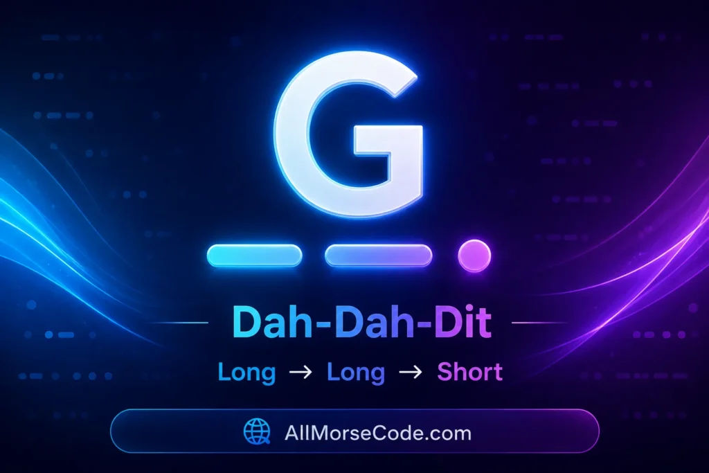 G in Morse code --. dash dash dot