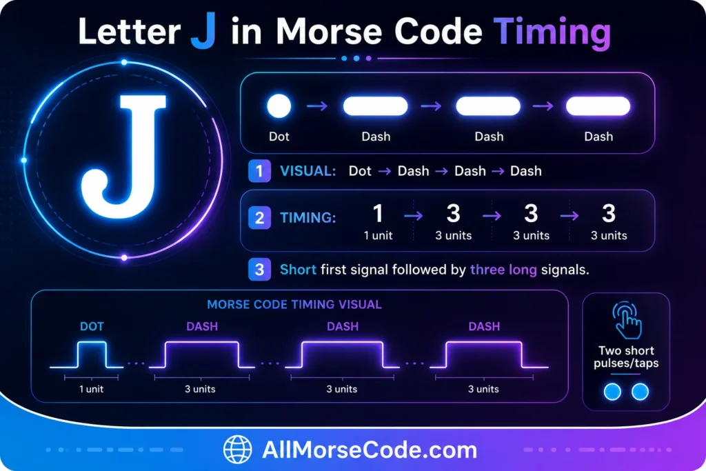 J Morse code timing one dot and three dashes